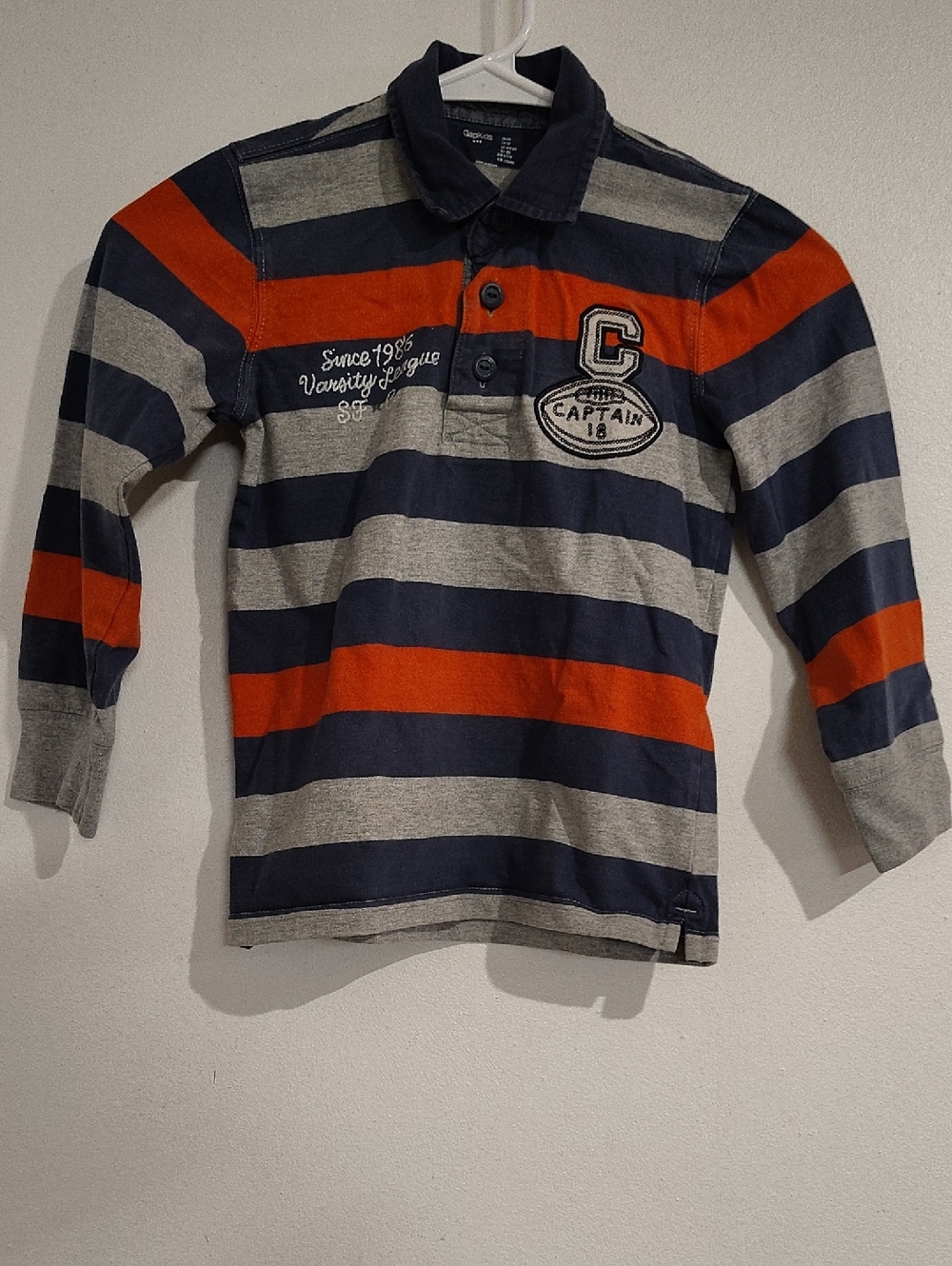GAP Boys Long-Sleeve Rugby Polo - Navy/Gray/Orange
